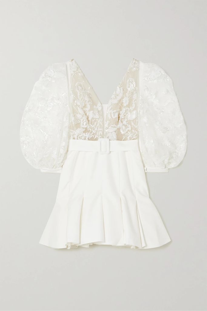 Amalfi Open-back Grain De Poudre And Embellished Tulle Mini Dress - White