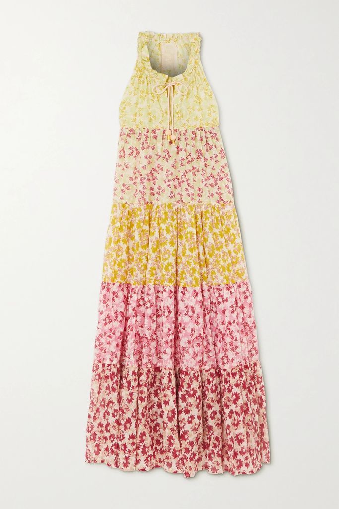 Hippy Tiered Floral-print Cotton-voile Maxi Dress - Yellow