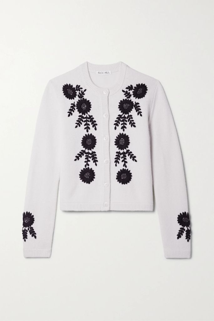 Becca Embroidered Wool Cardigan - Ivory