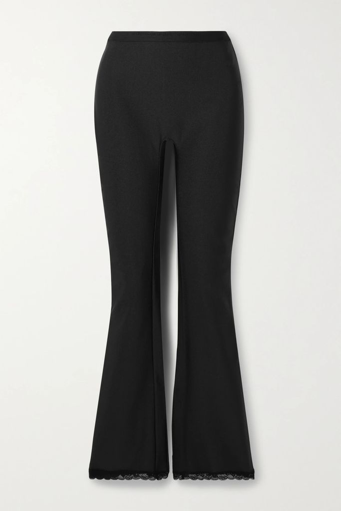 Lace-trimmed Stretch Flared Leggings - Black