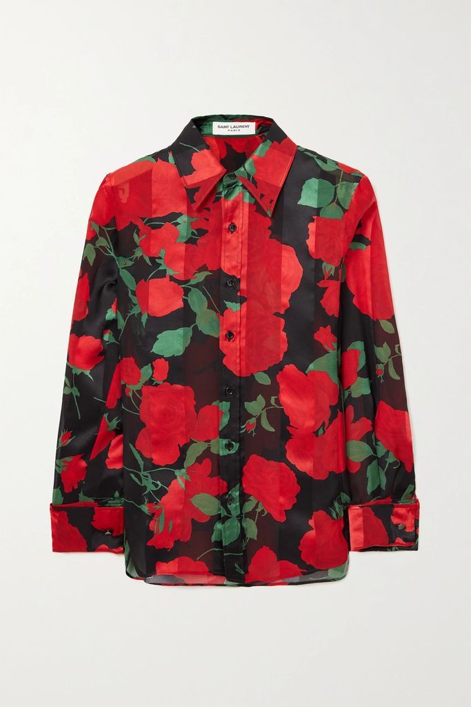 Floral-print Silk-twill Shirt - Red