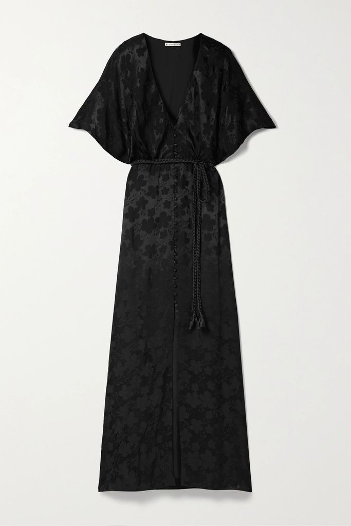 Davida Belted Floral-jacquard Maxi Dress - Black