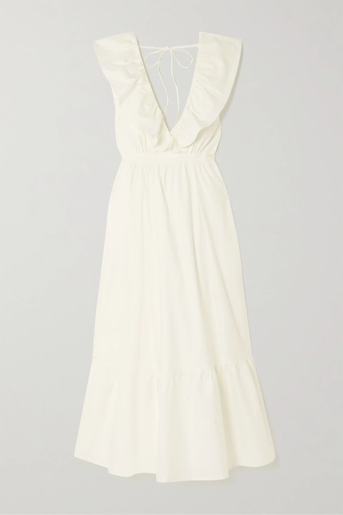 Reina Ruffled Organic Cotton-blend Poplin Midi Dress - White