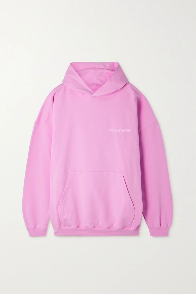 Oversized Embroidered Cotton-jersey Hoodie - Pink