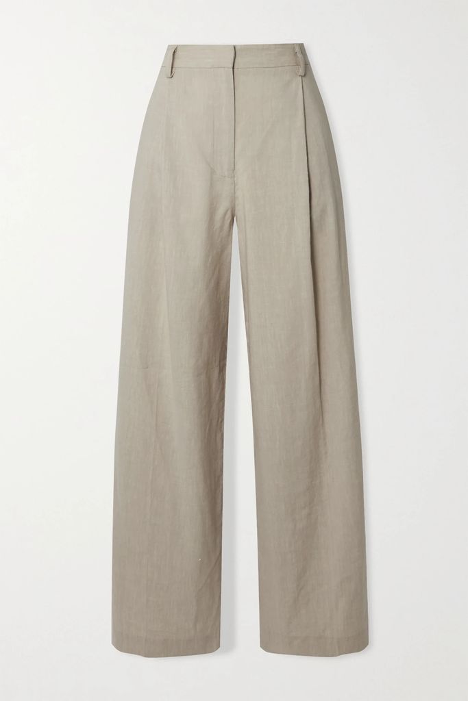 + Net Sustain Pleated Linen-blend Wide-leg Pants - Neutral