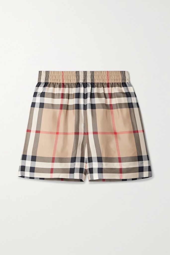 Checked Silk-twill Shorts - Neutral