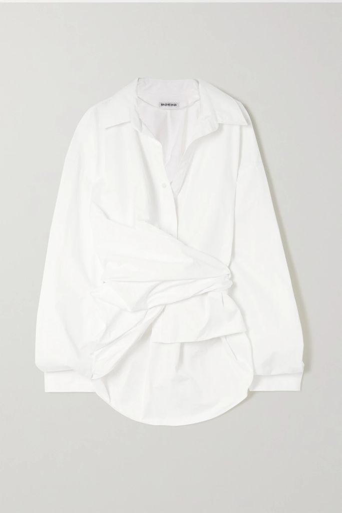 Oversized Asymmetric Cotton-poplin Wrap Shirt - White