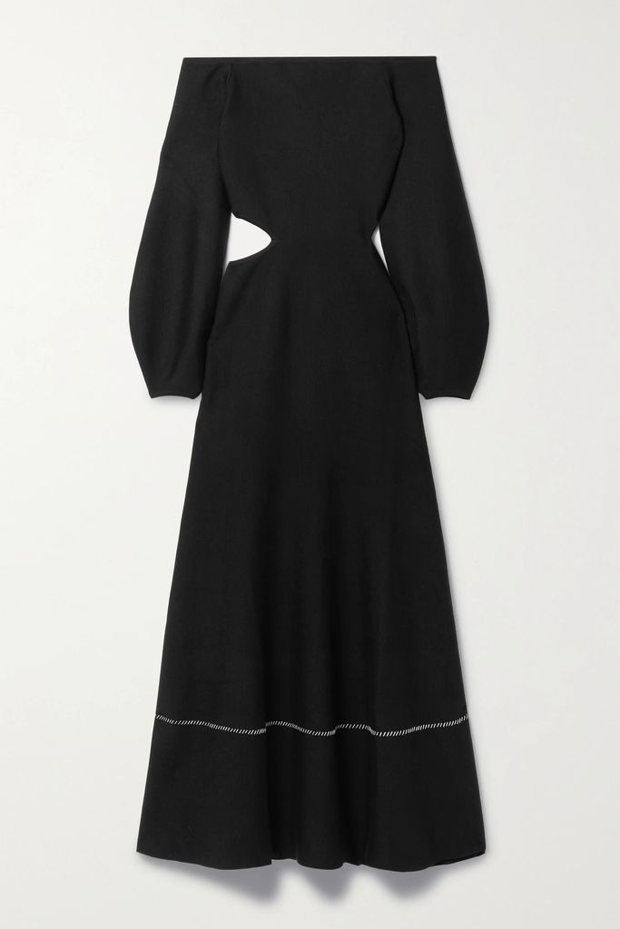 Oskar Off-the-shoulder Cutout Wool And Silk-blend Maxi Dress - Black