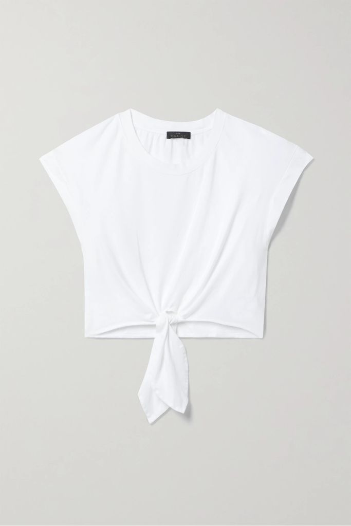 Cropped Tie-front Stretch-cotton Jersey Top - White