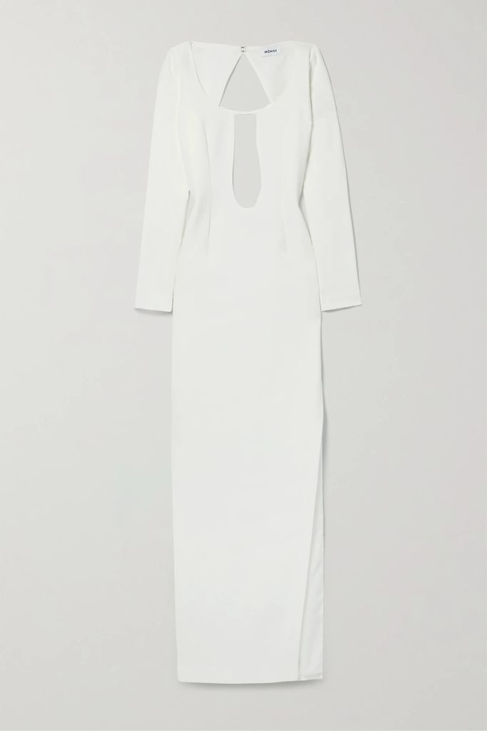 Cutout Mesh-trimmed Crepe Gown - White