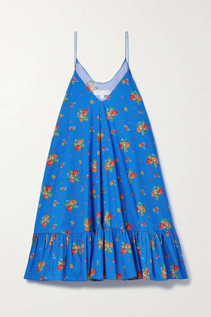 Laurel Tiered Printed Cotton-blend Poplin Mini Dress - Blue