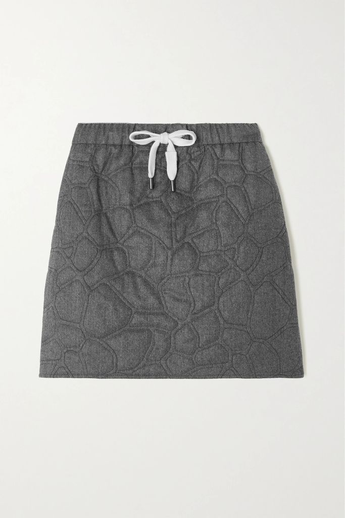 Padded Quilted Wool Mini Skirt - Gray