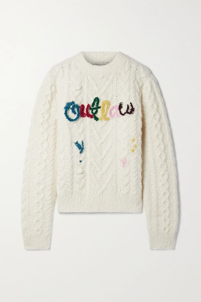 Outlaw Pompom-embellished Cable-knit Sweater - White