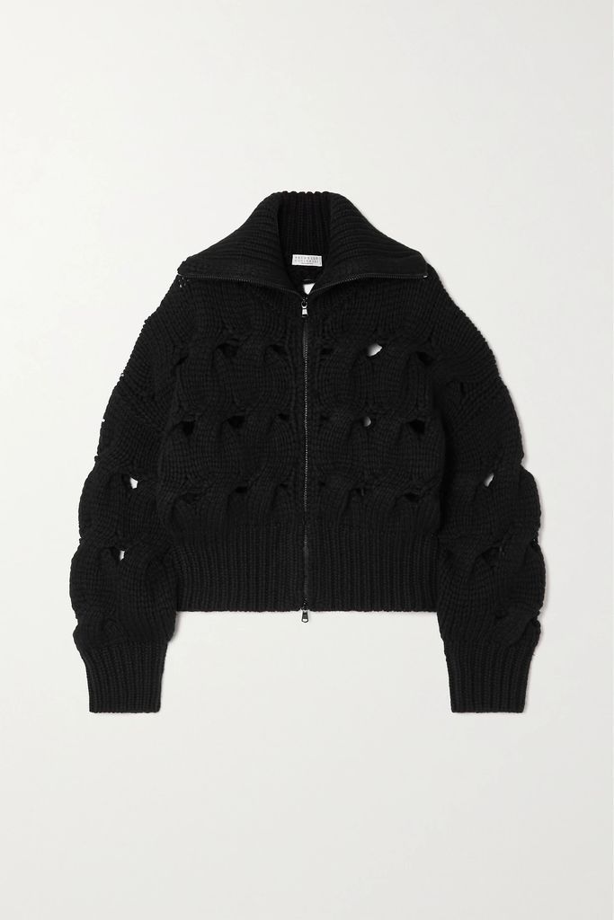 Cable-knit Cashmere Cardigan - Black