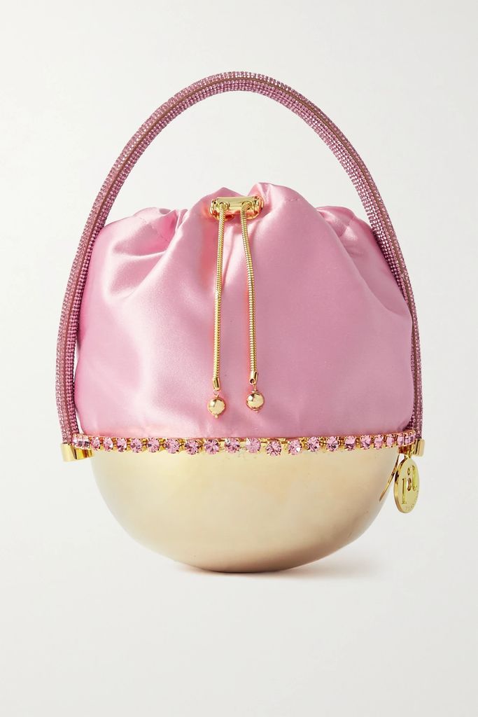 Favilla Crystal-embellished Gold-tone And Satin Bucket Bag - Antique rose