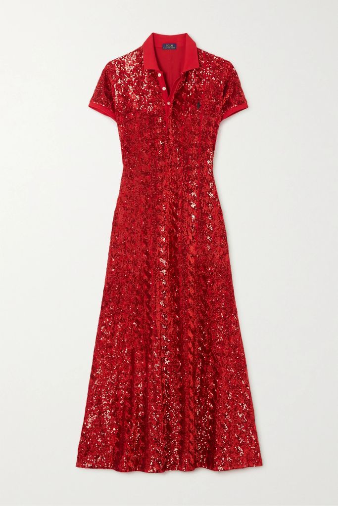 Sequined Cotton-jersey Maxi Dress - Red