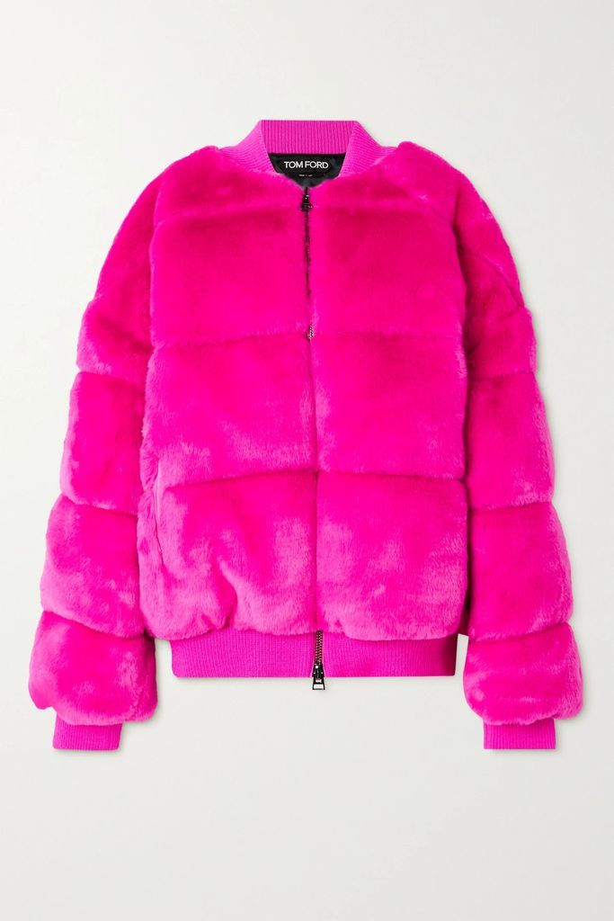 Faux Fur Down Bomber Jacket - Pink
