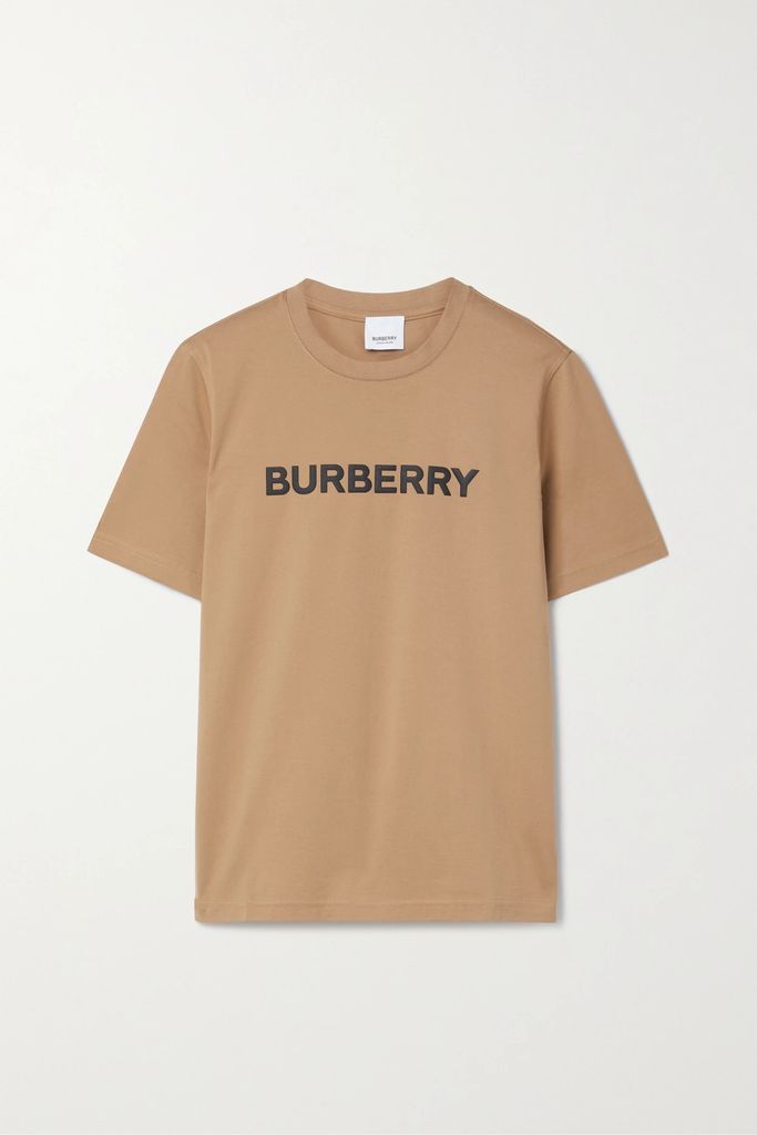 Printed Cotton-blend Jersey T-shirt - Tan