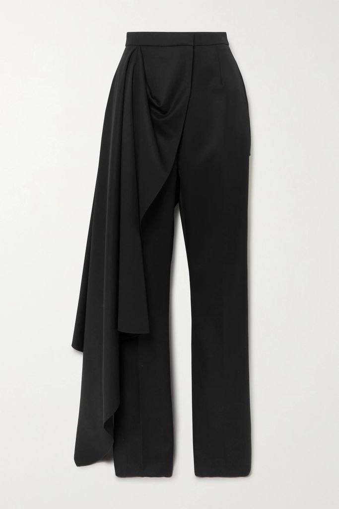 Asymmetric Draped Wool Pants - Black