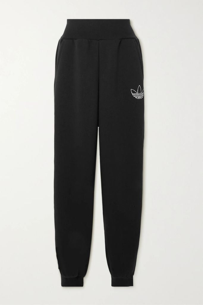 Embroidered Cotton-blend Jersey Track Pants - Black