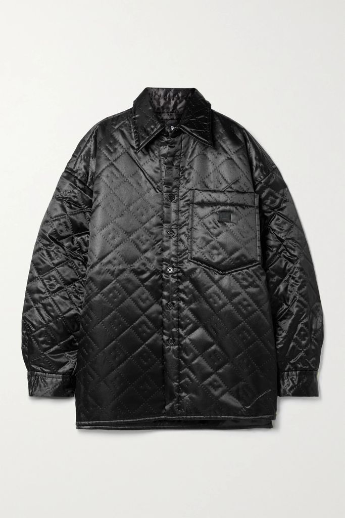 Quilted Padded Satin Jacket - Black