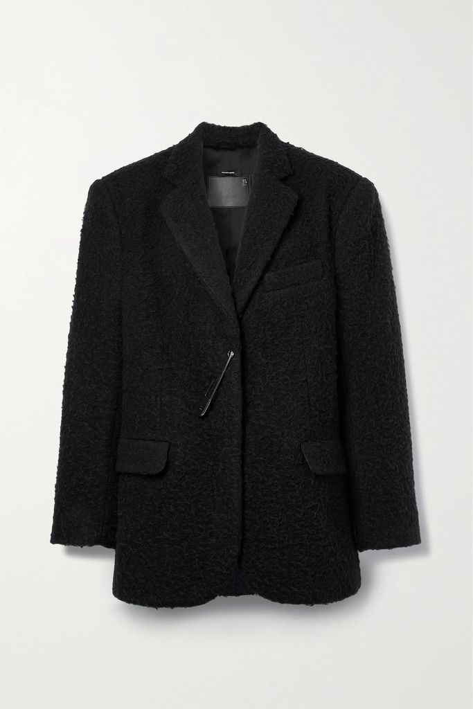 Oversized Embellished Wool- Bouclé Blazer - Black