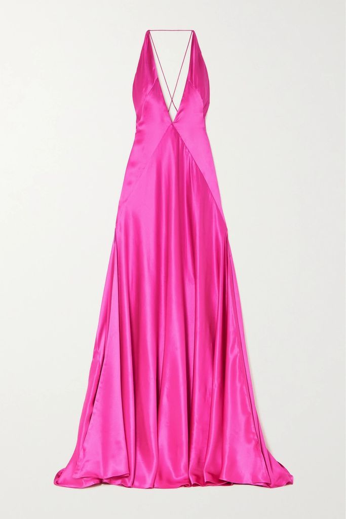 Paloma Silk-satin Halterneck Gown - Fuchsia