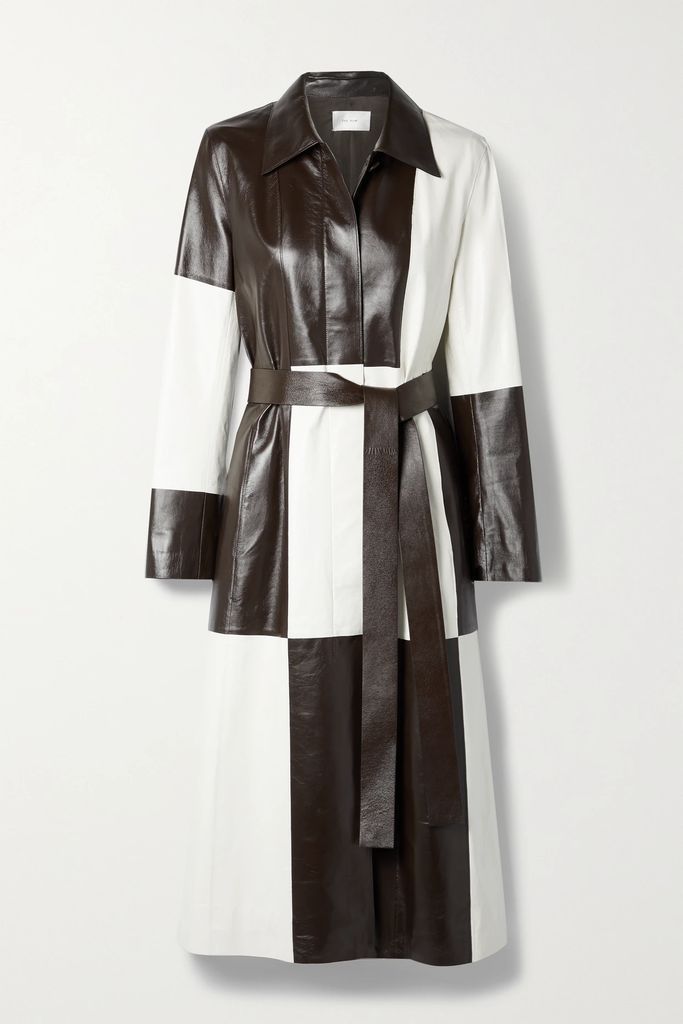 Traviesa Belted Color-block Leather Trench Coat - Brown