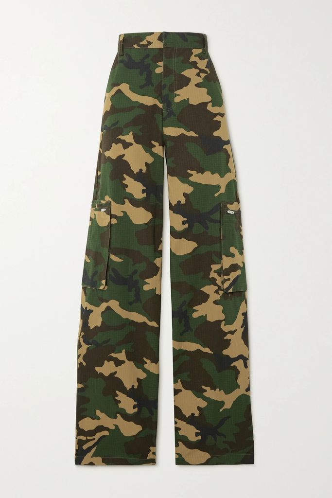 Camouflage-print Cotton-blend Ripstop Wide-leg Cargo Pants - Brown