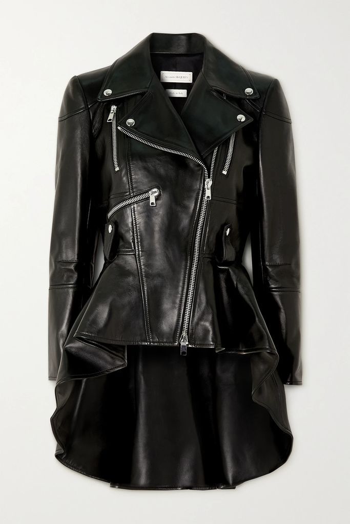 Peplum Leather Jacket - Black