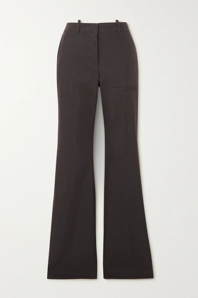 Cotton-blend Twill Straight-leg Pants - Dark gray