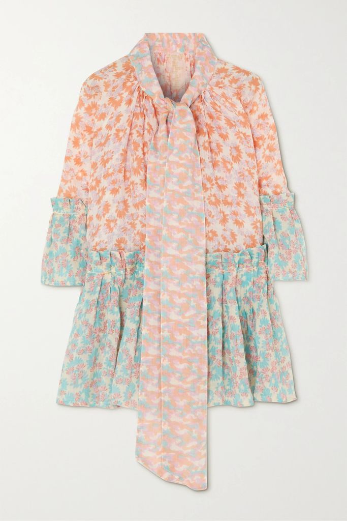 Angelica Ruffled Floral-print Linen Mini Dress - Pink