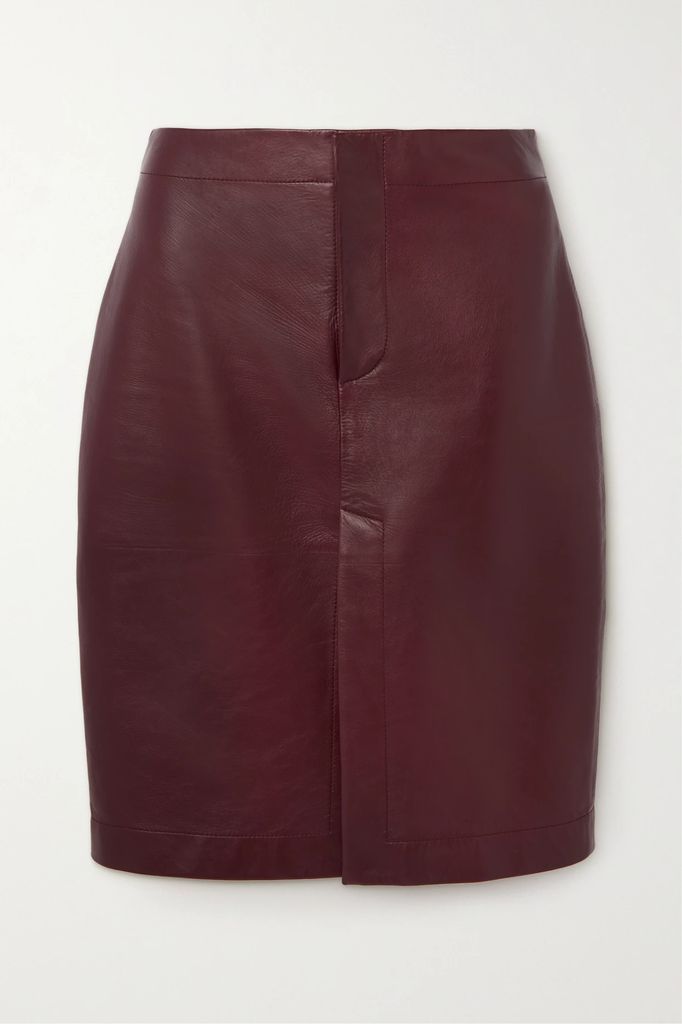 Leather Midi Skirt - Red