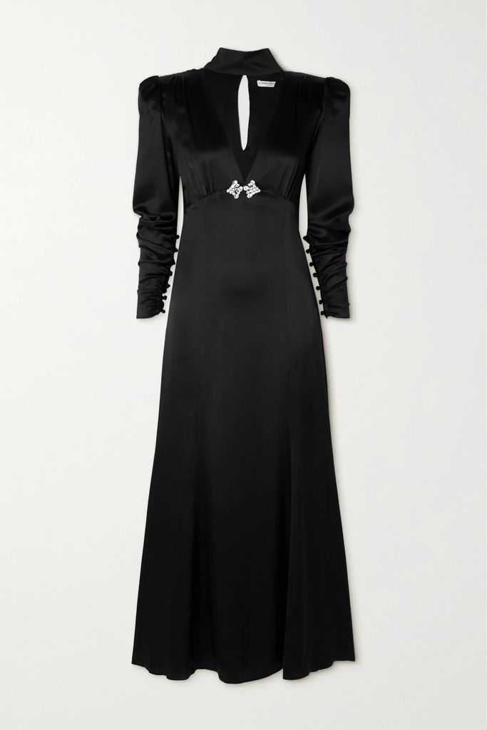 Crystal-embellished Cutout Silk-satin Maxi Dress - Black