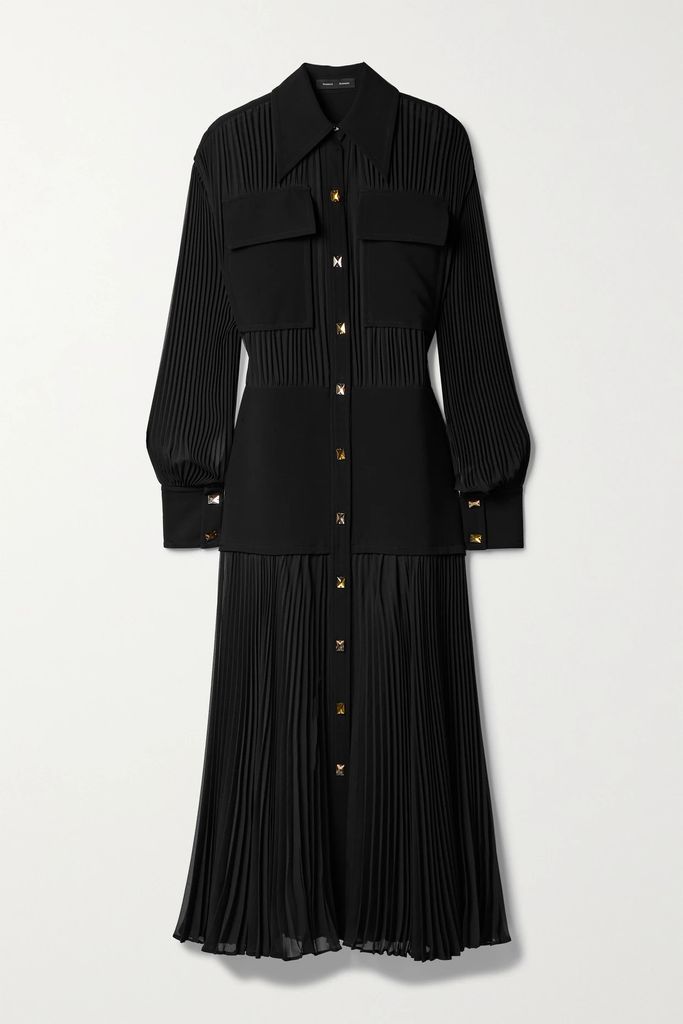 Paneled Crepe And Pleated Chiffon Maxi Dress - Black