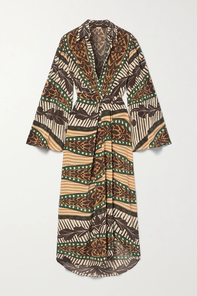 Timbuktu Wrap-effect Printed Silk-georgette Midi Dress - Brown