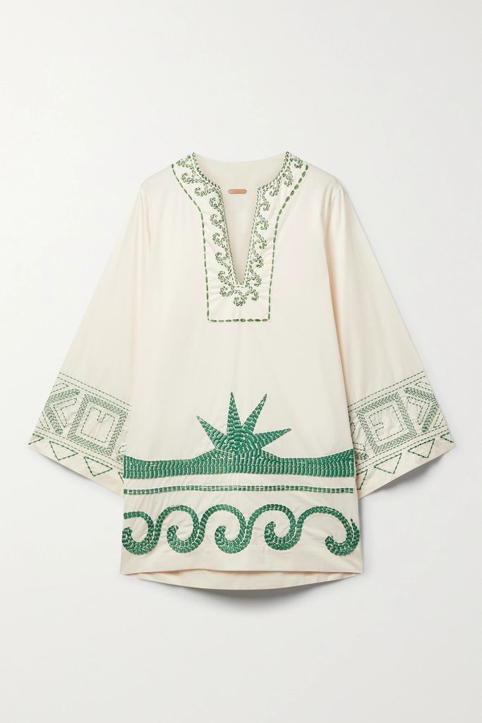Arrecifes Embroidered Cotton-sateen Mini Dress - Ecru