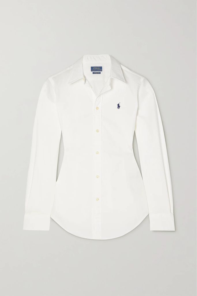 Georgia Embroidered Cotton-blend Poplin Shirt - White