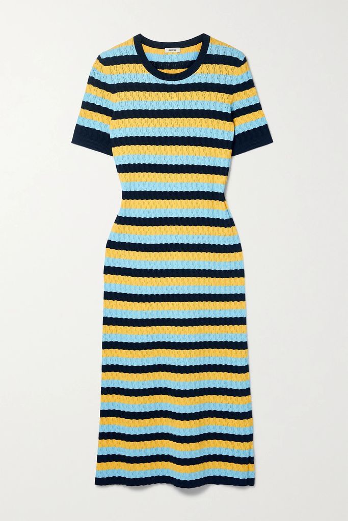 Striped Pointelle-knit Midi Dress - Navy