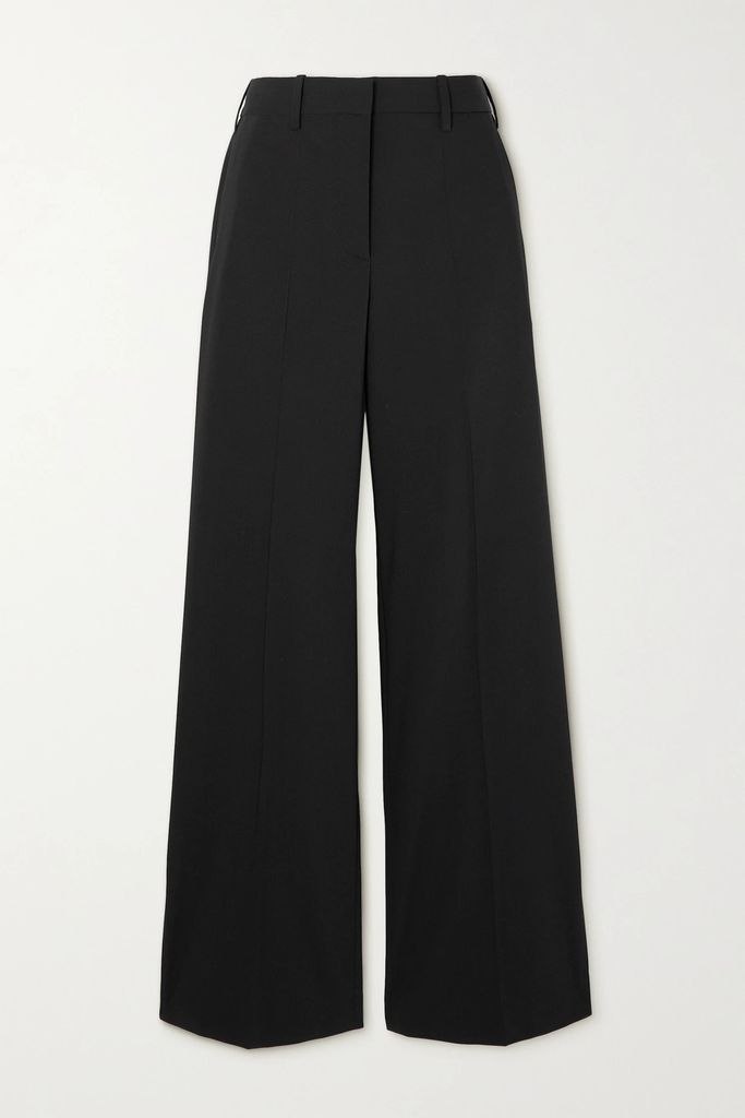 Pleated Wool-blend Wide-leg Pants - Black