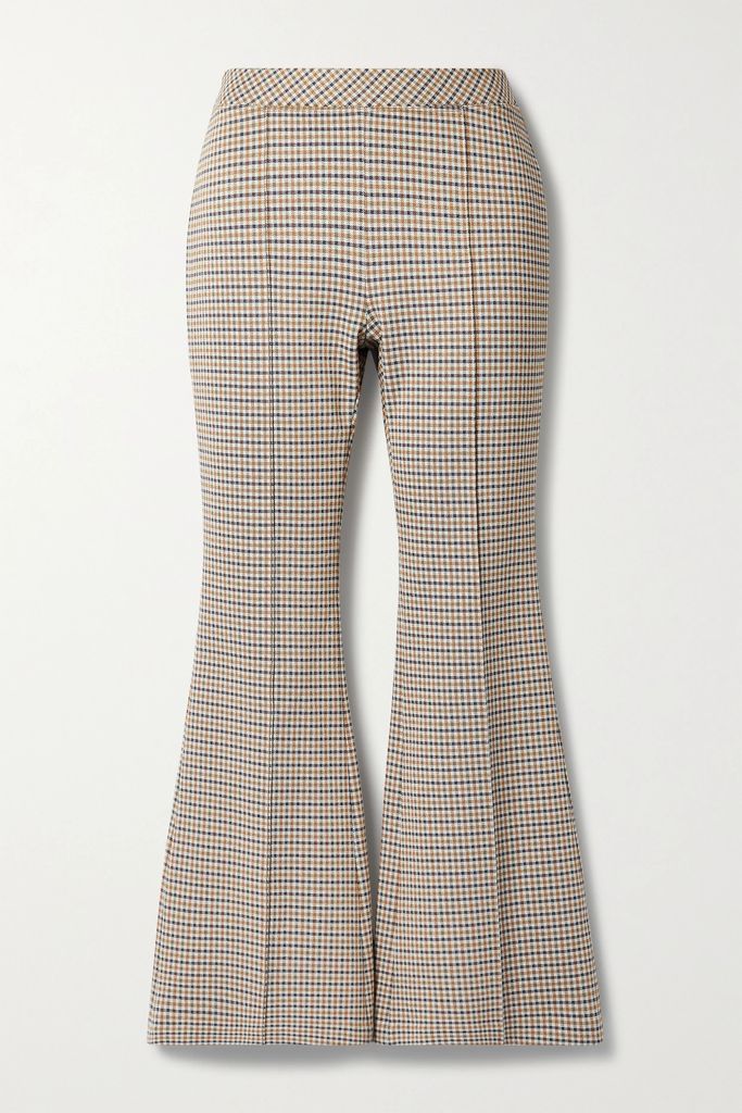Cropped Checked Jacquard-knit Flared Pants - Ivory