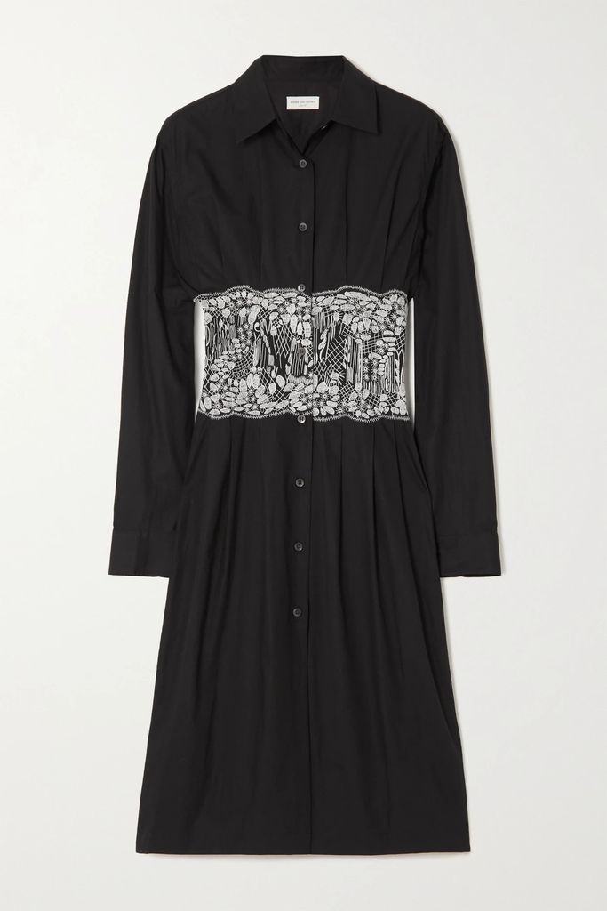 Embroidered Cotton-poplin Midi Shirt Dress - Black