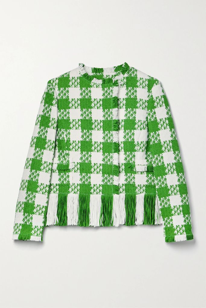 Fringed Checked Cotton-blend Tweed Jacket - Light green