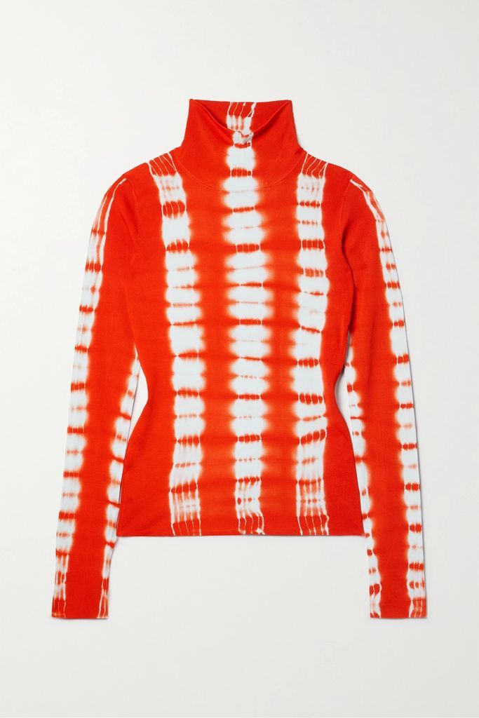 Tie-dyed Stretch-knit Turtleneck Top - Red