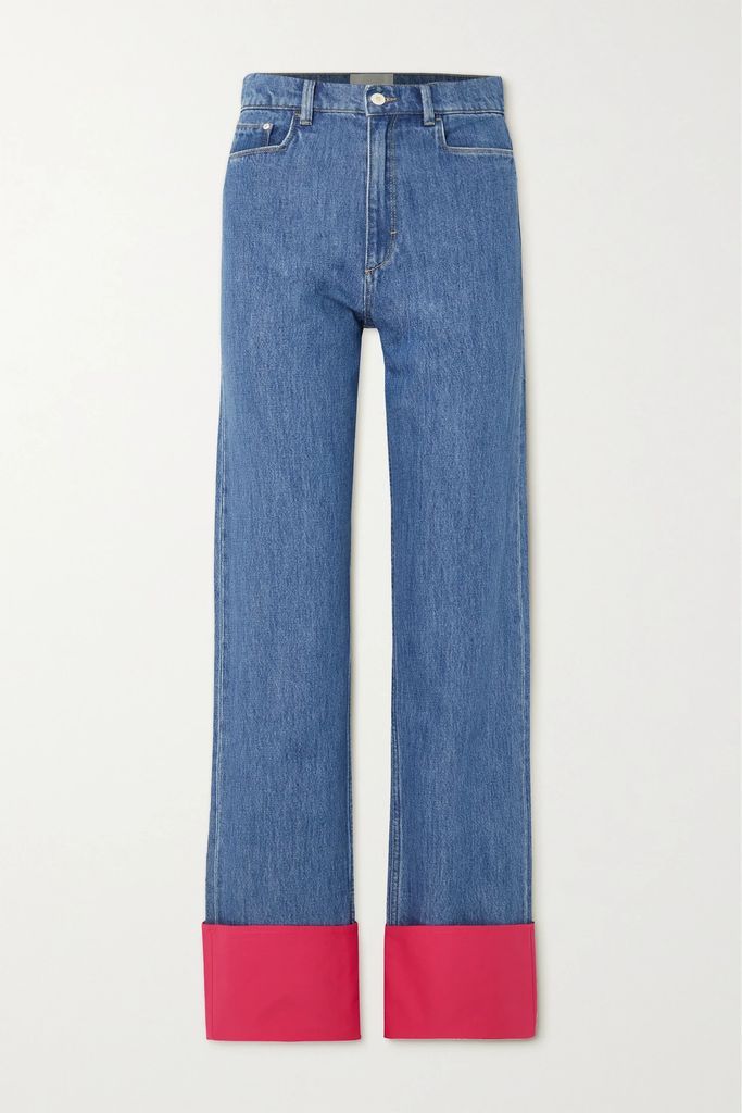Poppy Two-tone High-rise Straight-leg Jeans - Mid denim