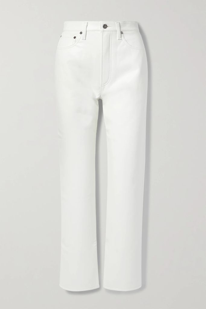 '90s Pinch Waist Recycled Leather-blend Straight-leg Pants - Off-white
