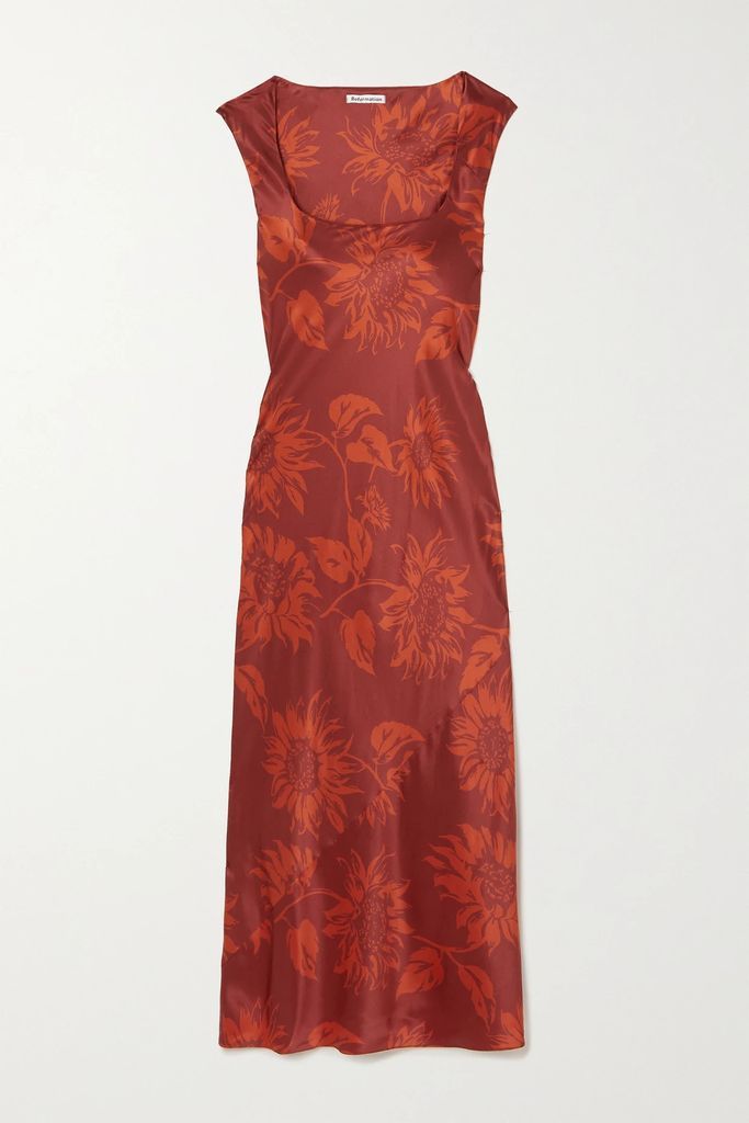 Hendrix Floral-print Silk-satin Midi Dress - Red