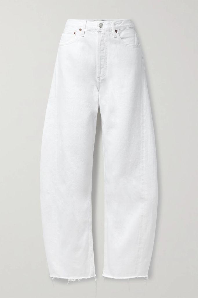 Luna Frayed High-rise Wide-leg Organic Jeans - White