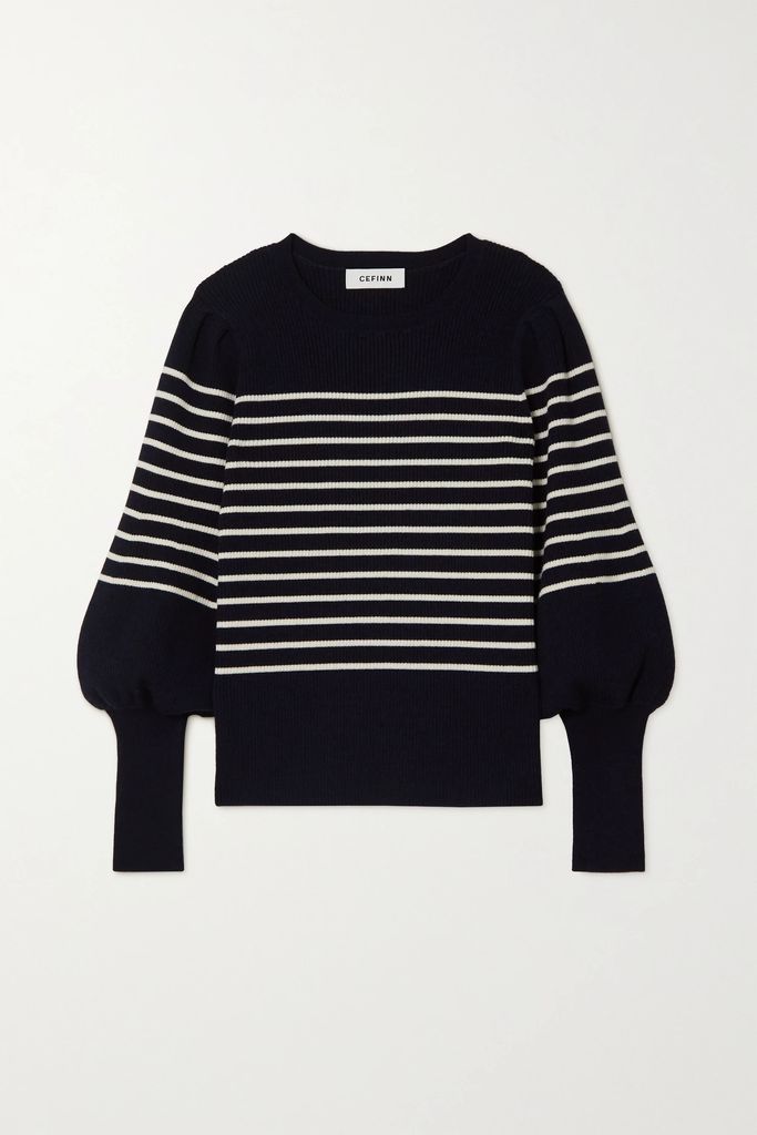 Eva Striped Ribbed Merino Wool-blend Sweater - Navy
