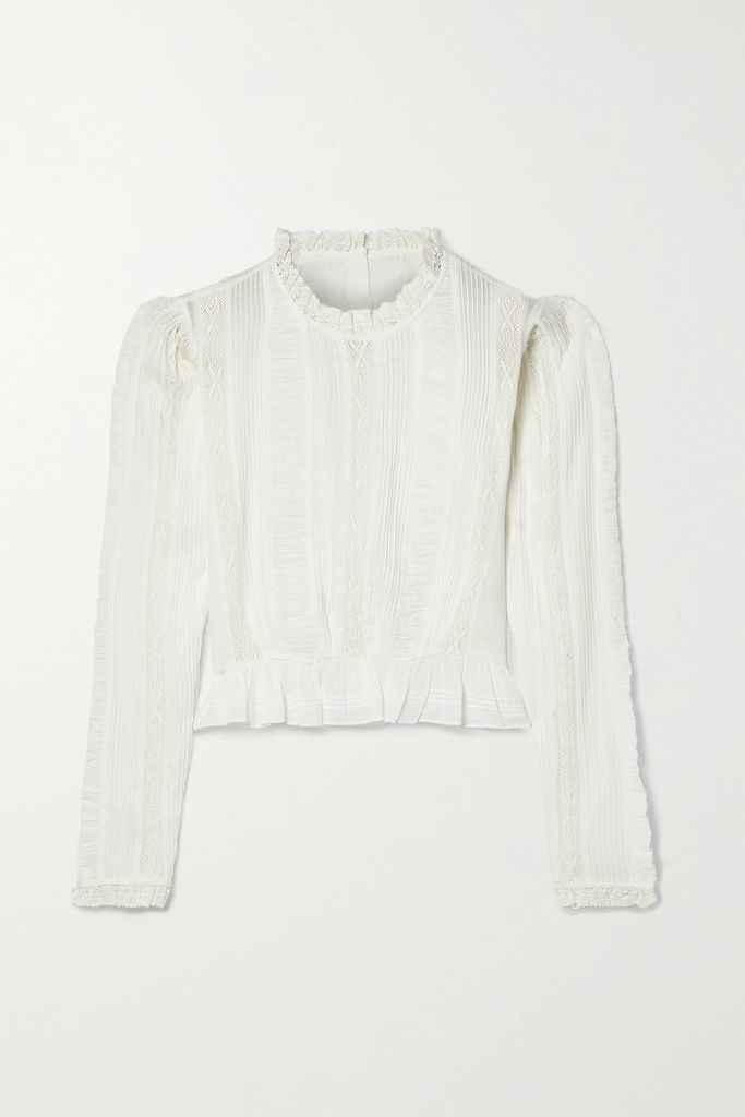 Heloise Lace-trimmed Pintucked Cotton-voile Top - White